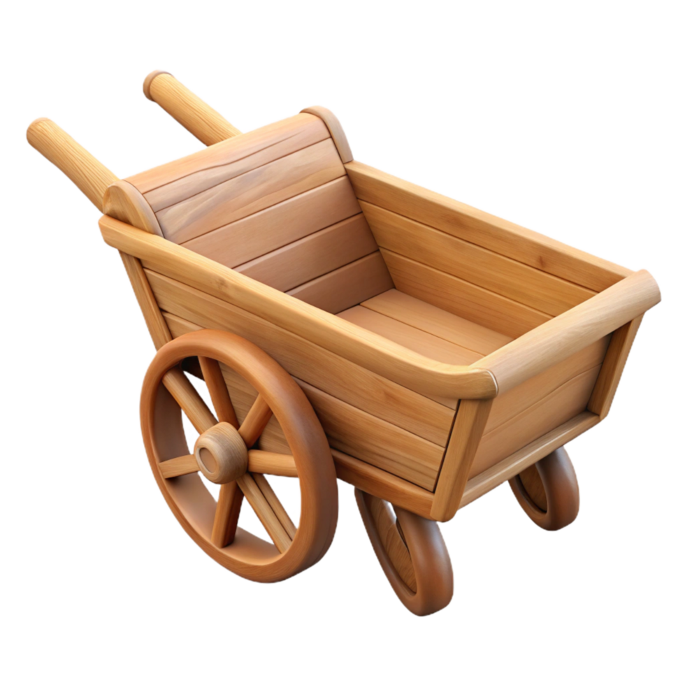 elegant modern Wooden Wheelbarrow Side View Transparent Background genuine png