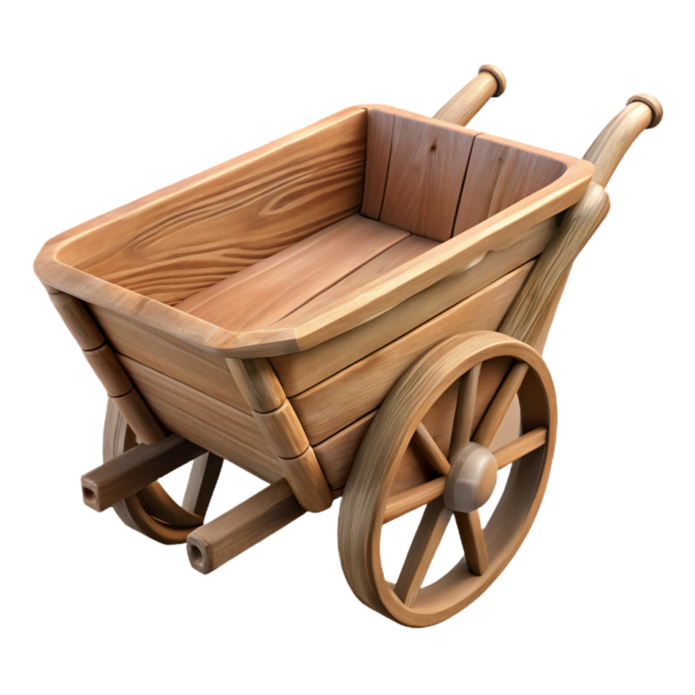 stunning rustic Wooden Wheelbarrow Side Angle Cutout professional png