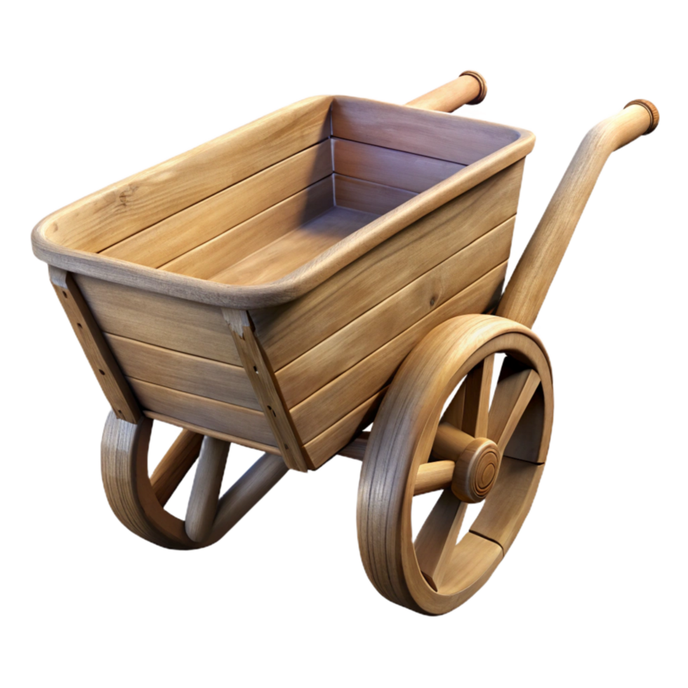 beautiful abstract Wooden Wheelbarrow Side View Transparent Background authentic png