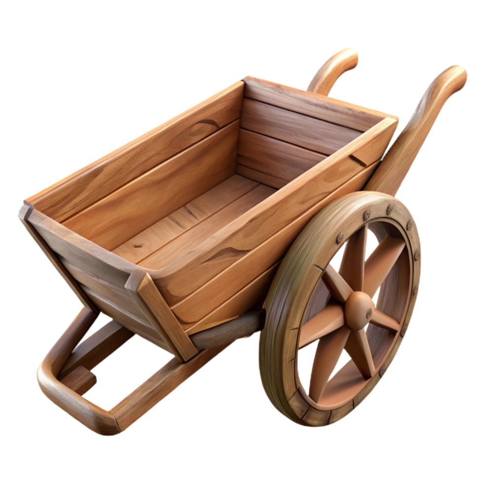 wonderful artistic Wooden Wheelbarrow Side Angle Cutout high resolution png