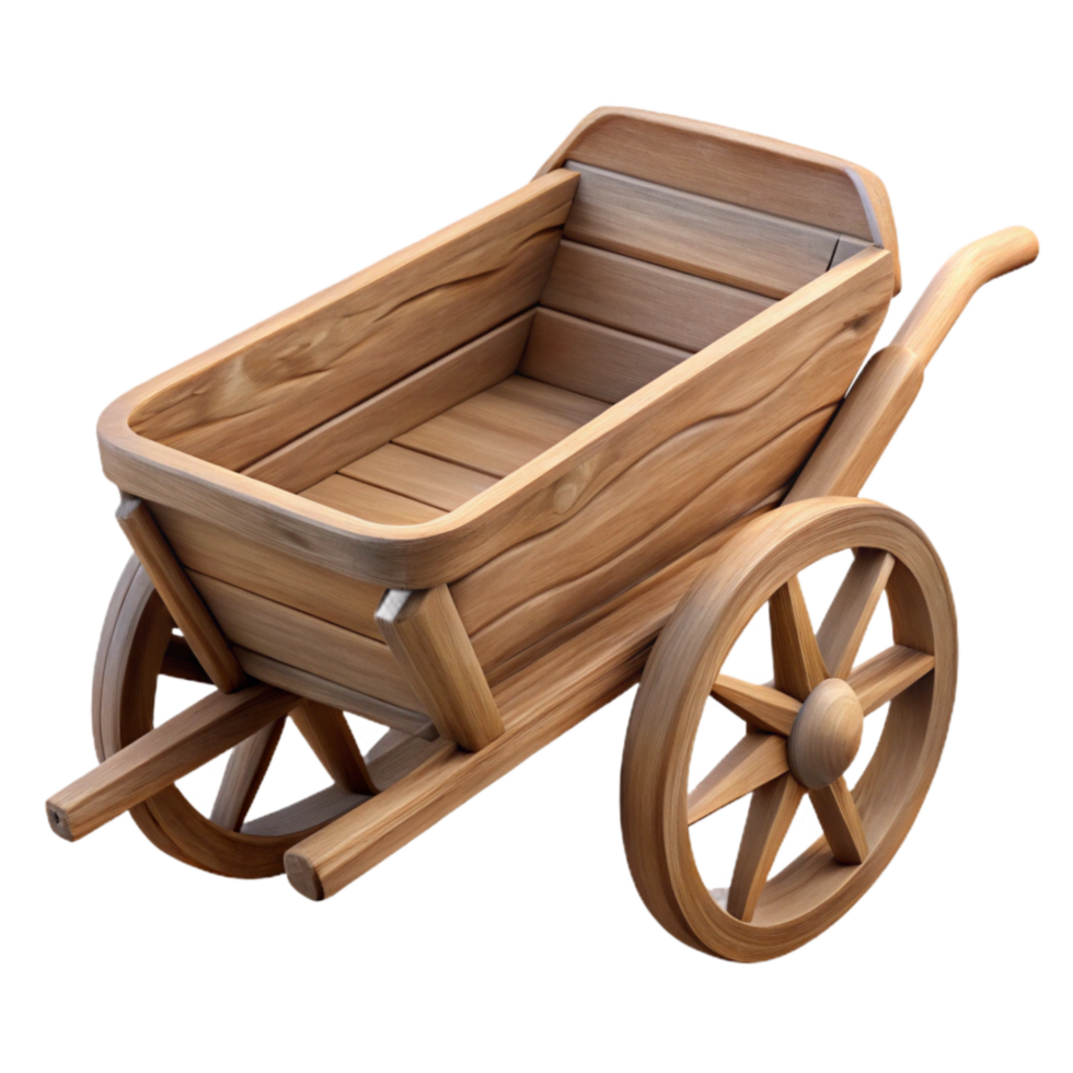 vibrant artistic Wooden Wheelbarrow Side View Transparent Background detailed png
