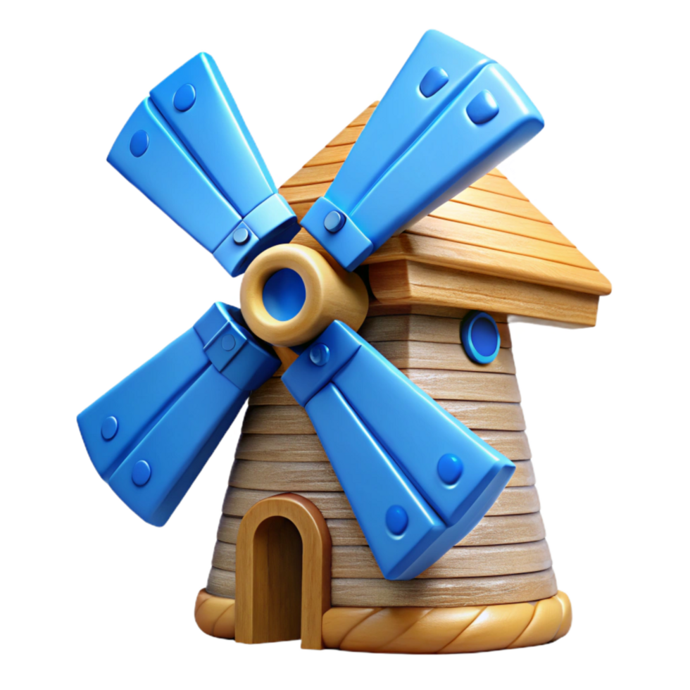 vibrant rustic Wooden Windmill Cutout with Bright Blue Sky premium png