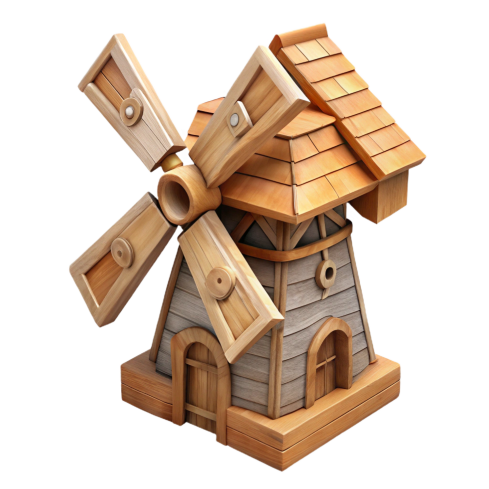 beautiful traditional Wooden Windmill Transparent Background with Soft Lighting png