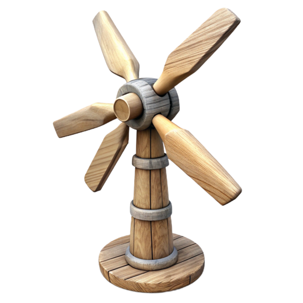 vibrant classic Wooden Wind Turbine Cutout with Blades Rotating exclusive png