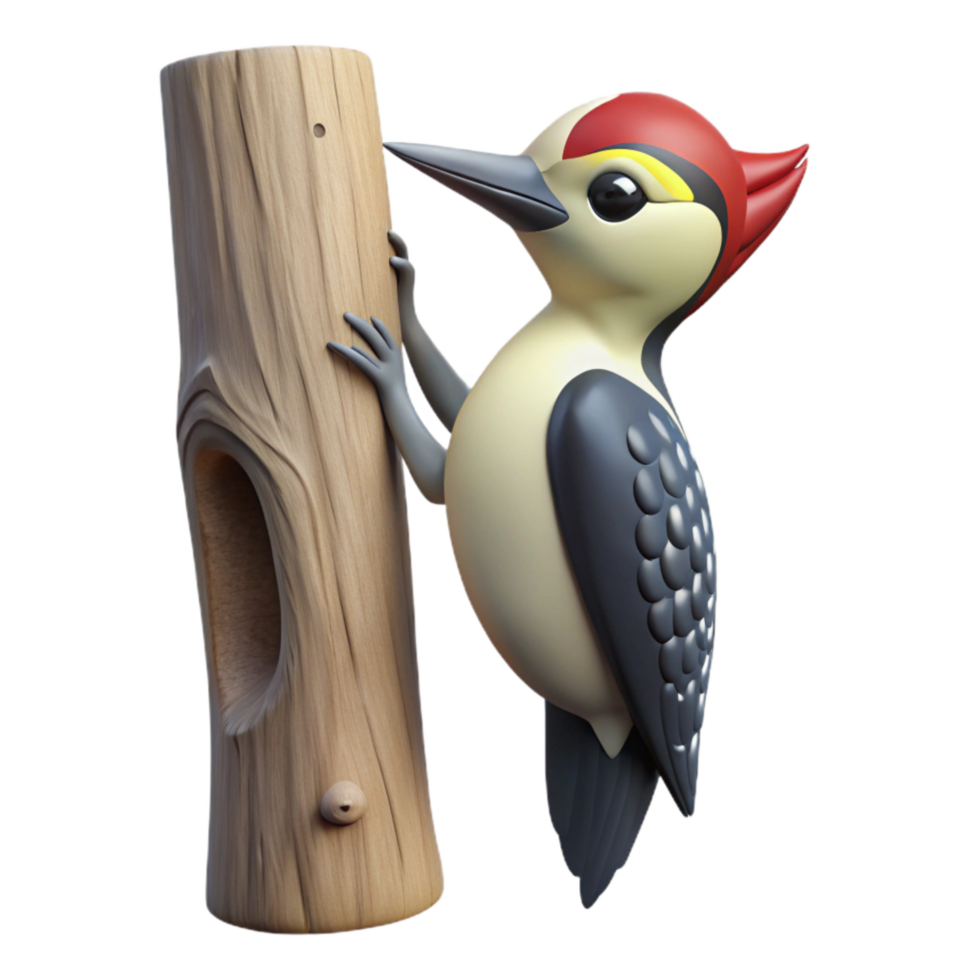 vibrant artistic Woodpecker Pecking at Tree Transparent Background genuine png