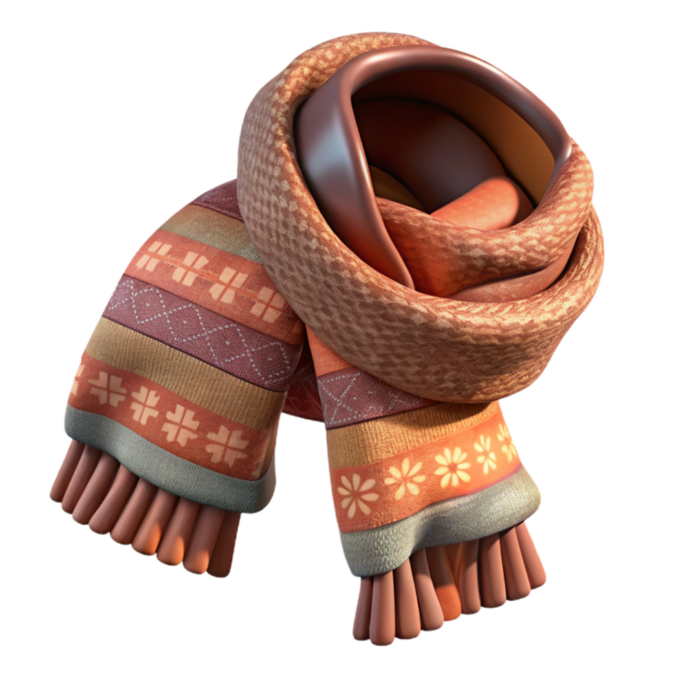 impressive traditional Woolen Scarf Knitted Pattern Isolated with Fringe Detail png
