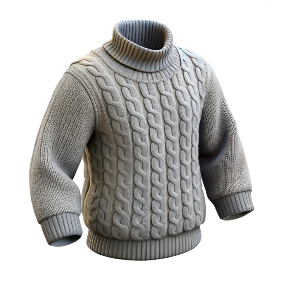 magnificent modern Wool Sweater Cable Knit Grey Isolated premium png