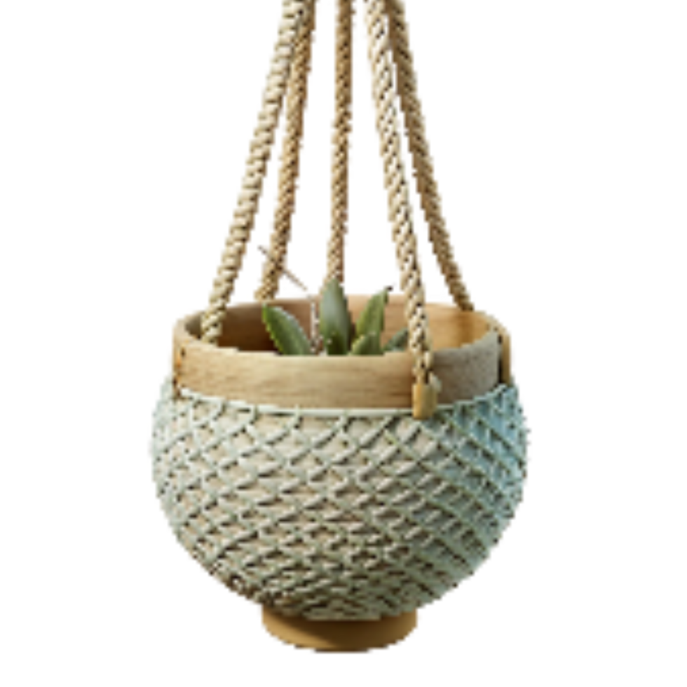 dramatic artistic Woven Hanging Planter Macrame Design Transparent Background premium png
