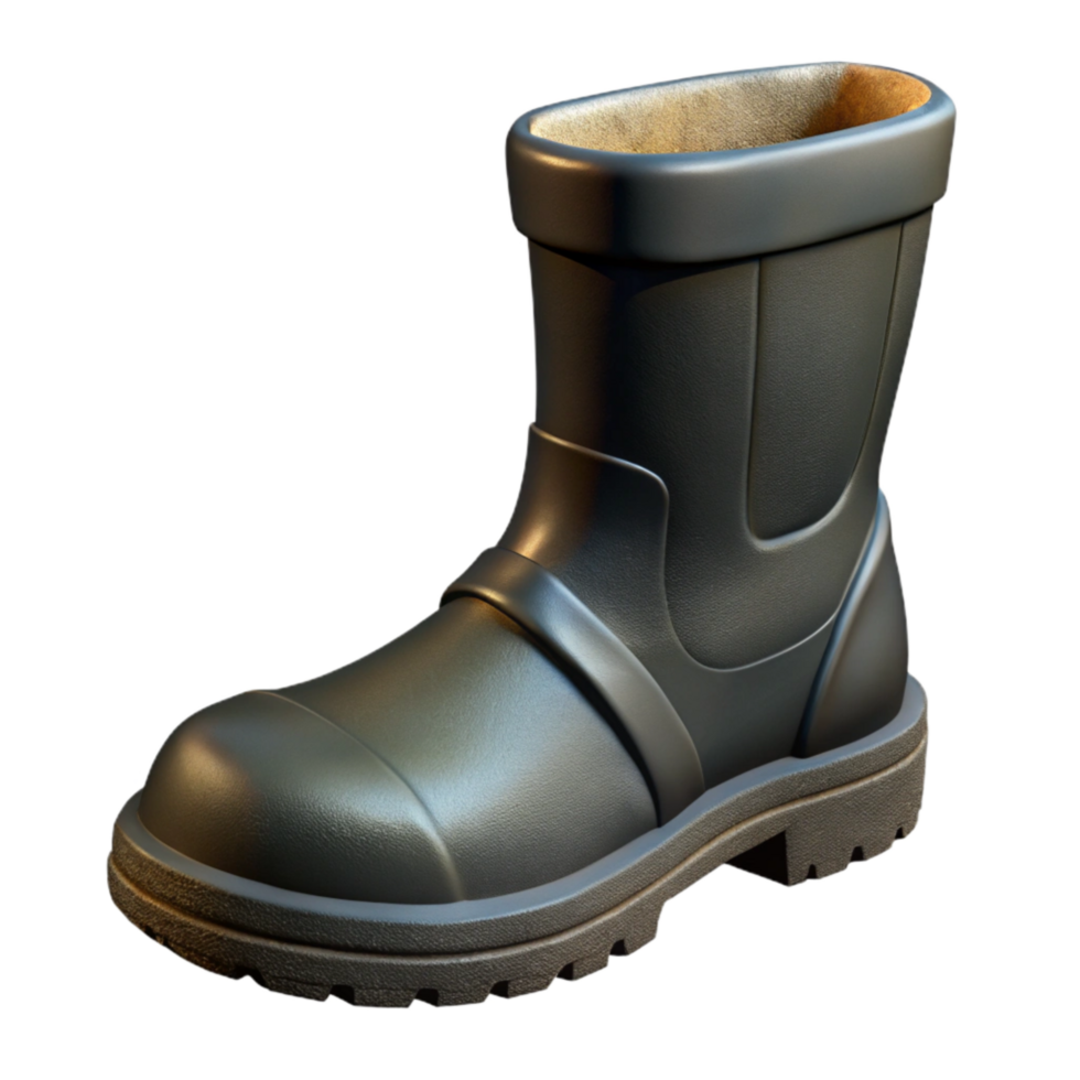 serene contemporary Work Boots Black Rubber Isolated Cutout with Steel Toe genuine png