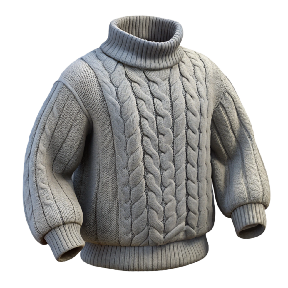 vibrant artistic Wool Sweater Cable Knit Grey Isolated genuine png
