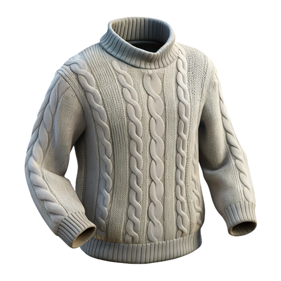 serene minimalist Wool Sweater Cable Knit Grey Isolated professional png