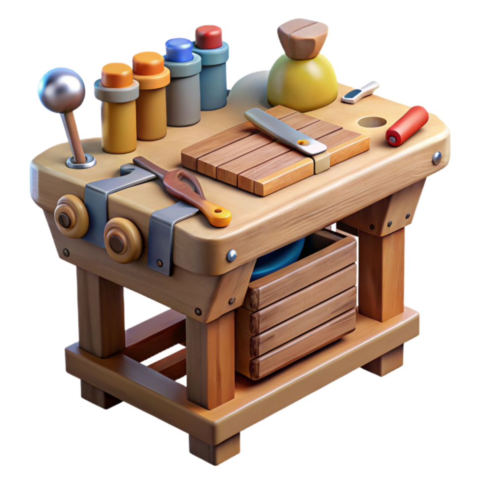 vibrant abstract Work Bench Wooden with Tools Isolated high resolution png