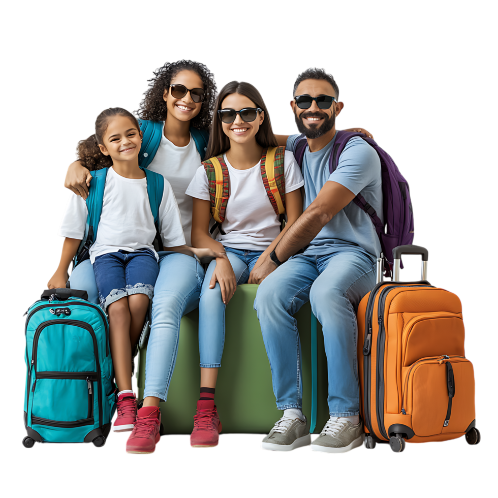 Family of four ready to travel transparent background png