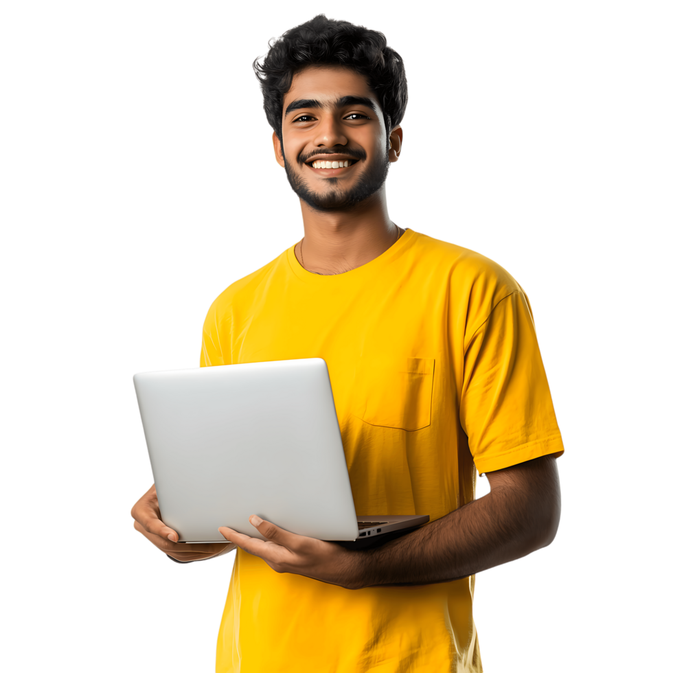 Smiling man with laptop png