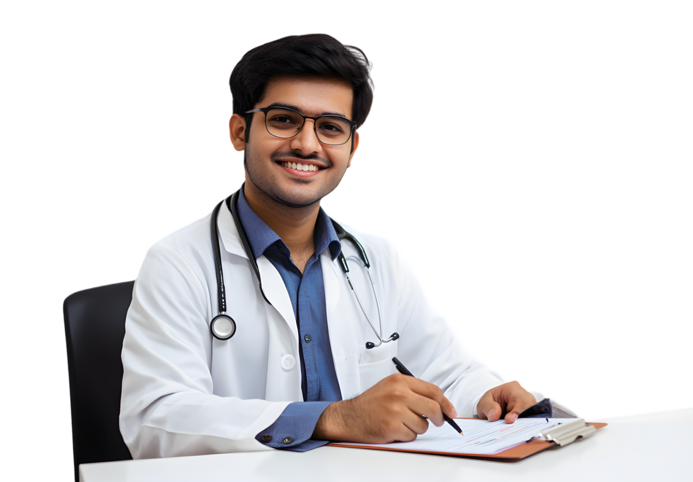 Smiling doctor writing png