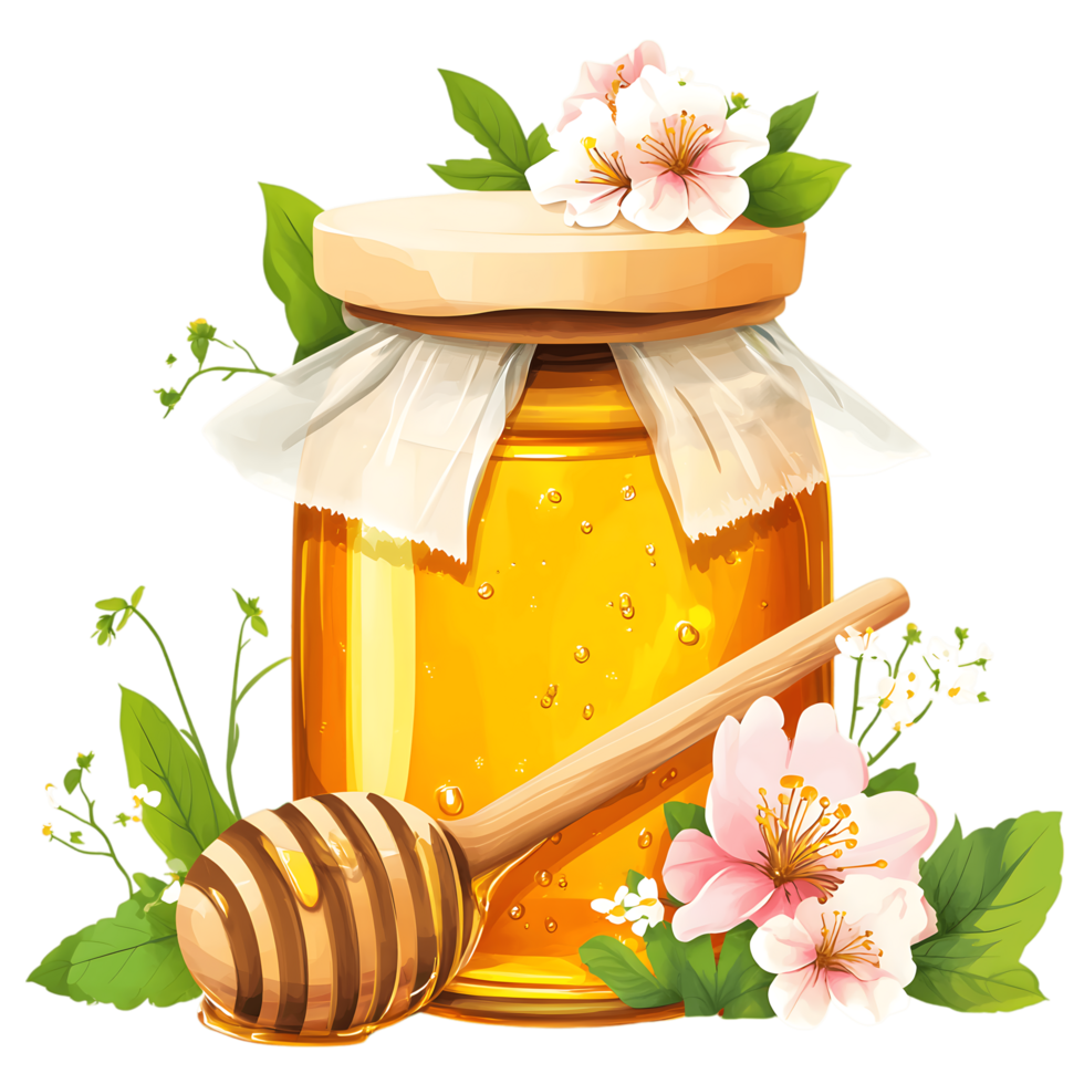 Honey jar with flowers png