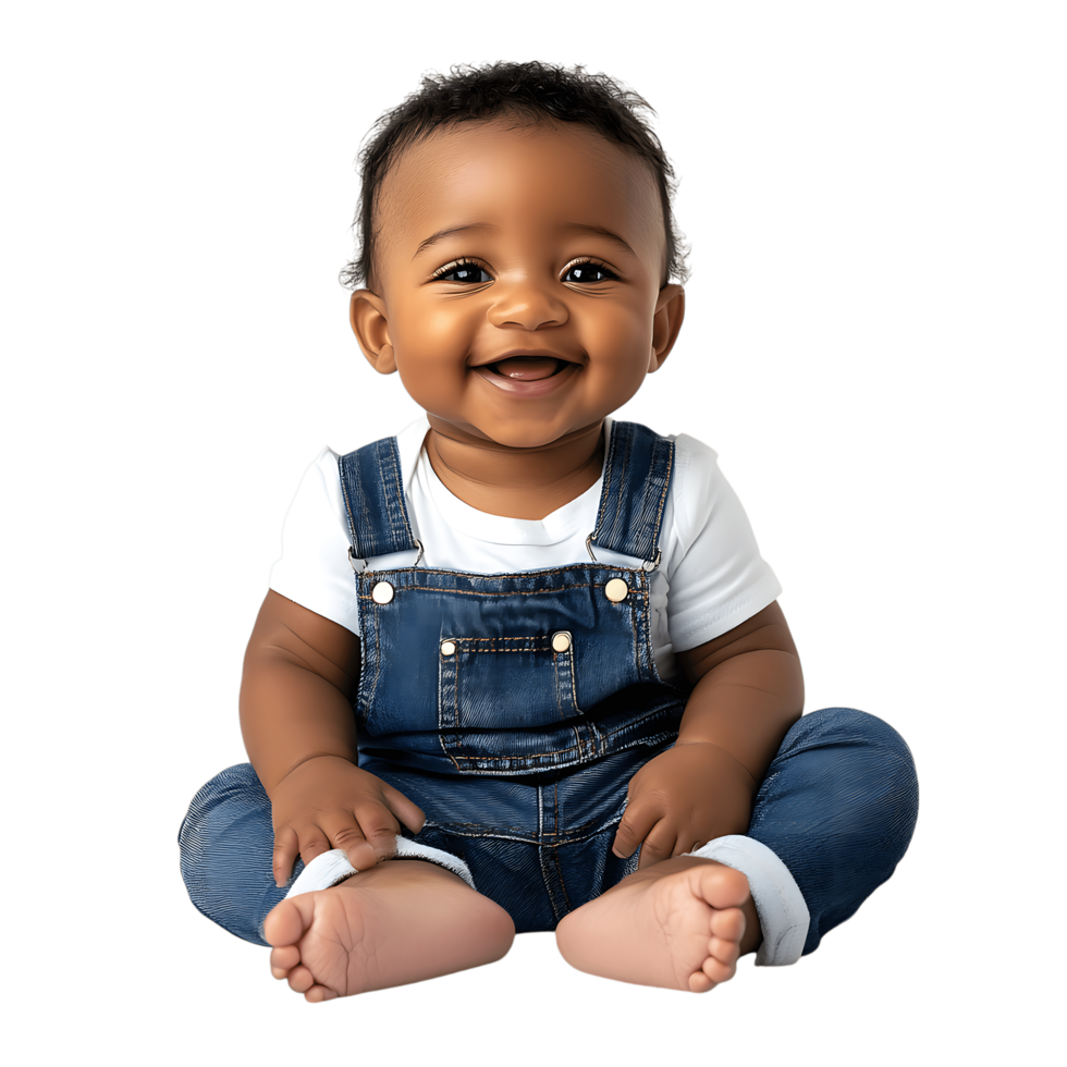 Smiling baby in overalls png