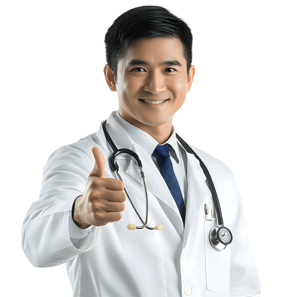 Smiling doctor gives thumbs up transparent background png