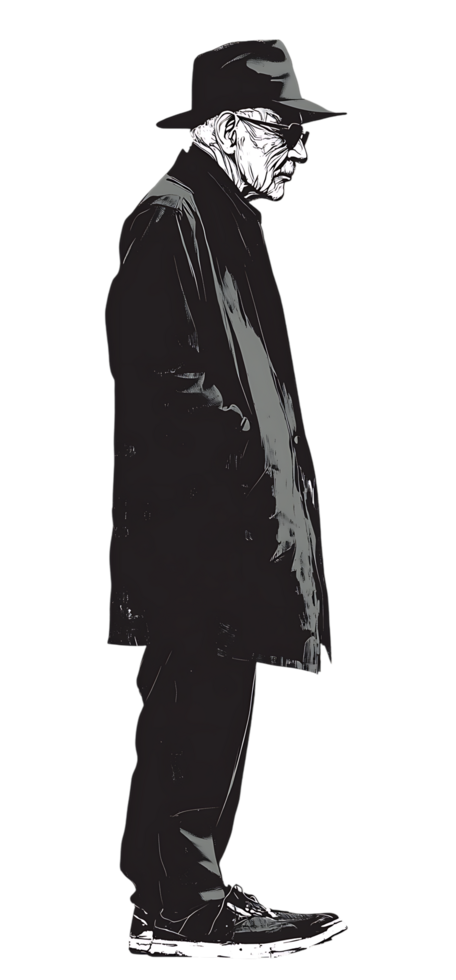 Silhouette of a man in a hat and coat transparent background png
