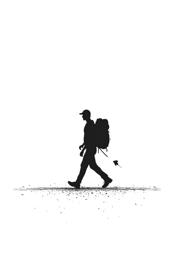 Solitary figure trekking in darkness. png