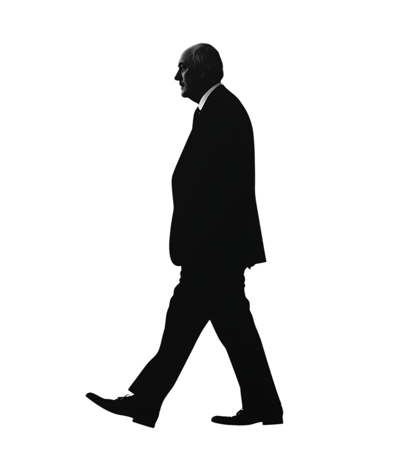 Mysterious figure striding forward in darkness. png