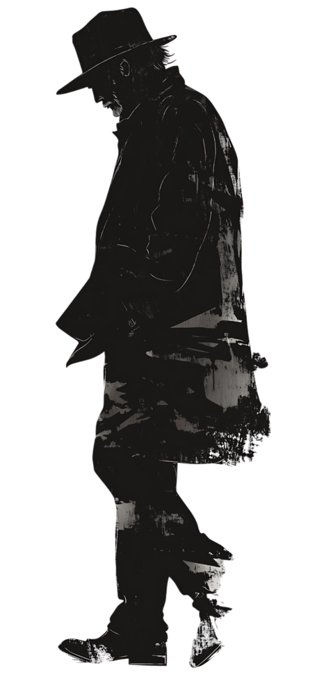 A silhouette of a man walking in the dark png