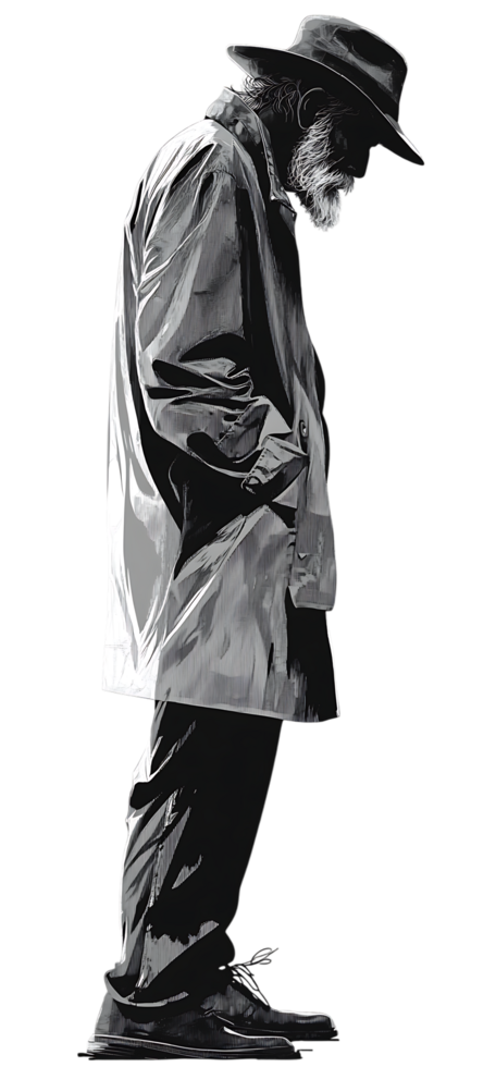 Solitary figure, monochrome, pensive mood. transparent background png
