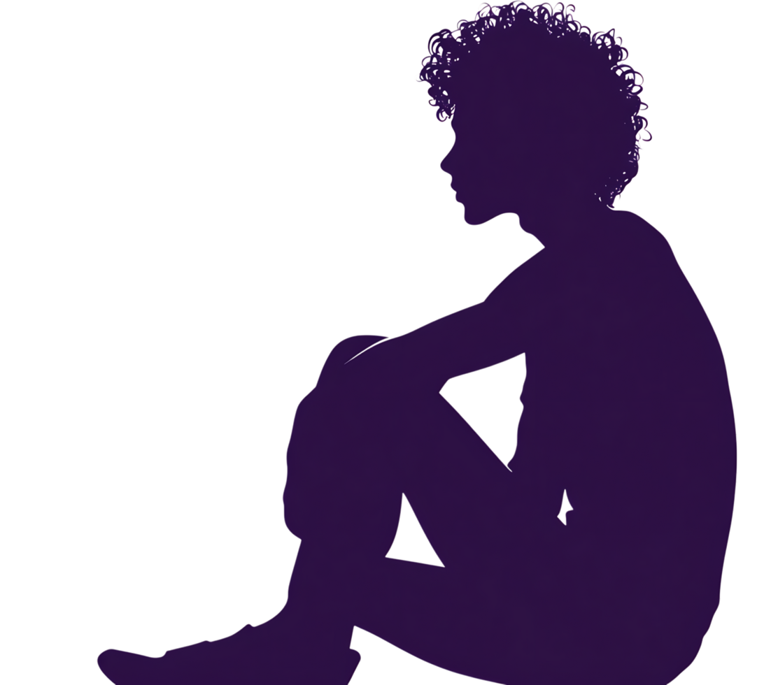 Purple silhouette of a person sitting alone. png
