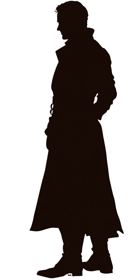 Mysterious silhouette of a person in a long coat. png