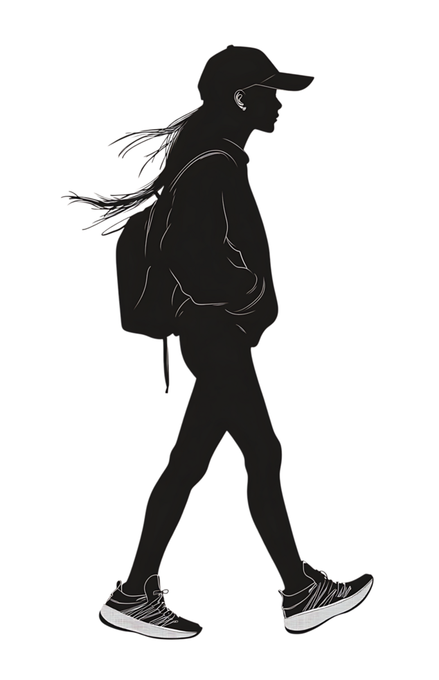 Stylish person walking, minimalist silhouette illustration png