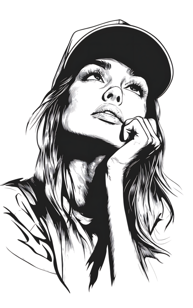 Abstract grayscale portrait of a fashionable woman. png