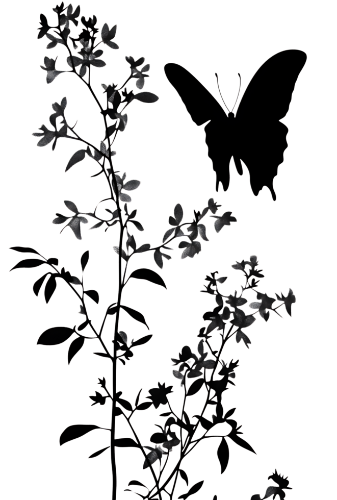 Silhouette of butterfly and flower png