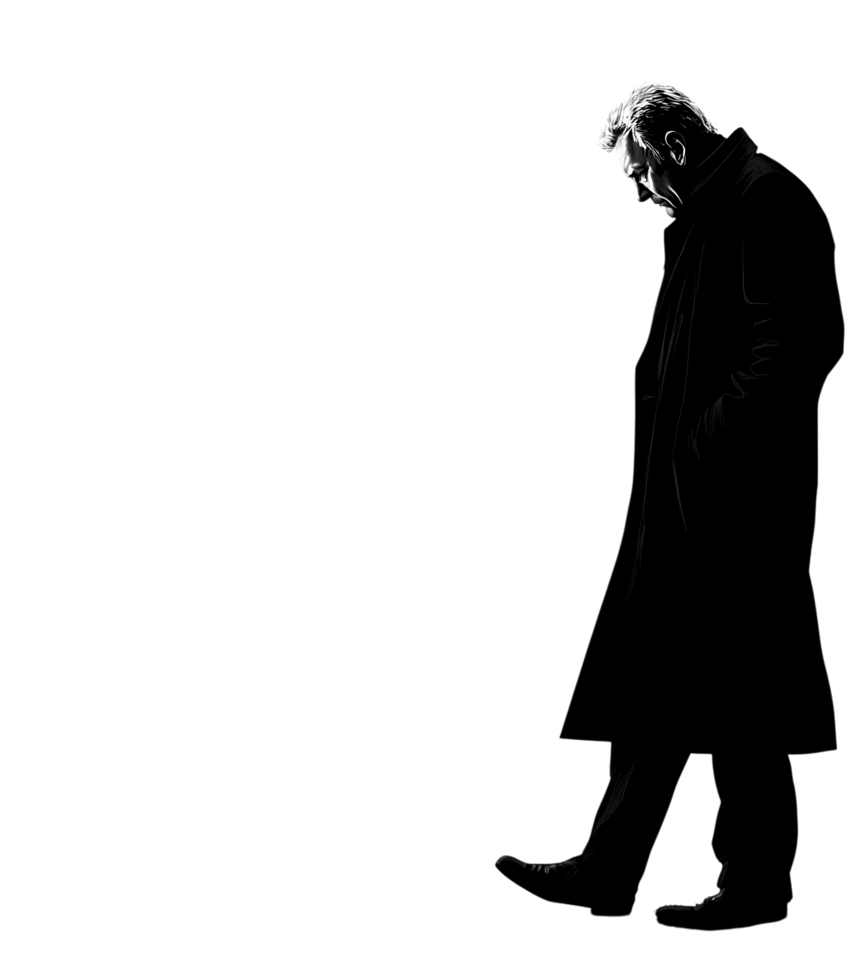 Solitary figure, dark background, mysterious mood. png