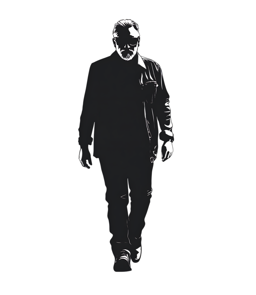 Mysterious figure striding forward in the dark. png
