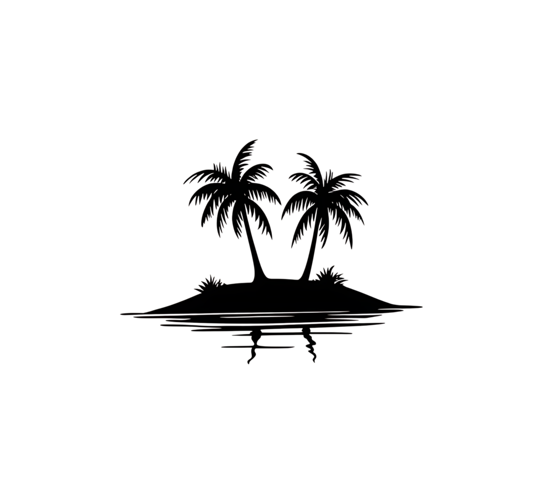 Silhouette of palm trees on a tropical island. png