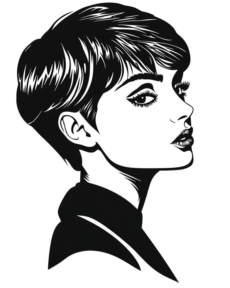 Elegant black and white illustration of a woman's profile. png