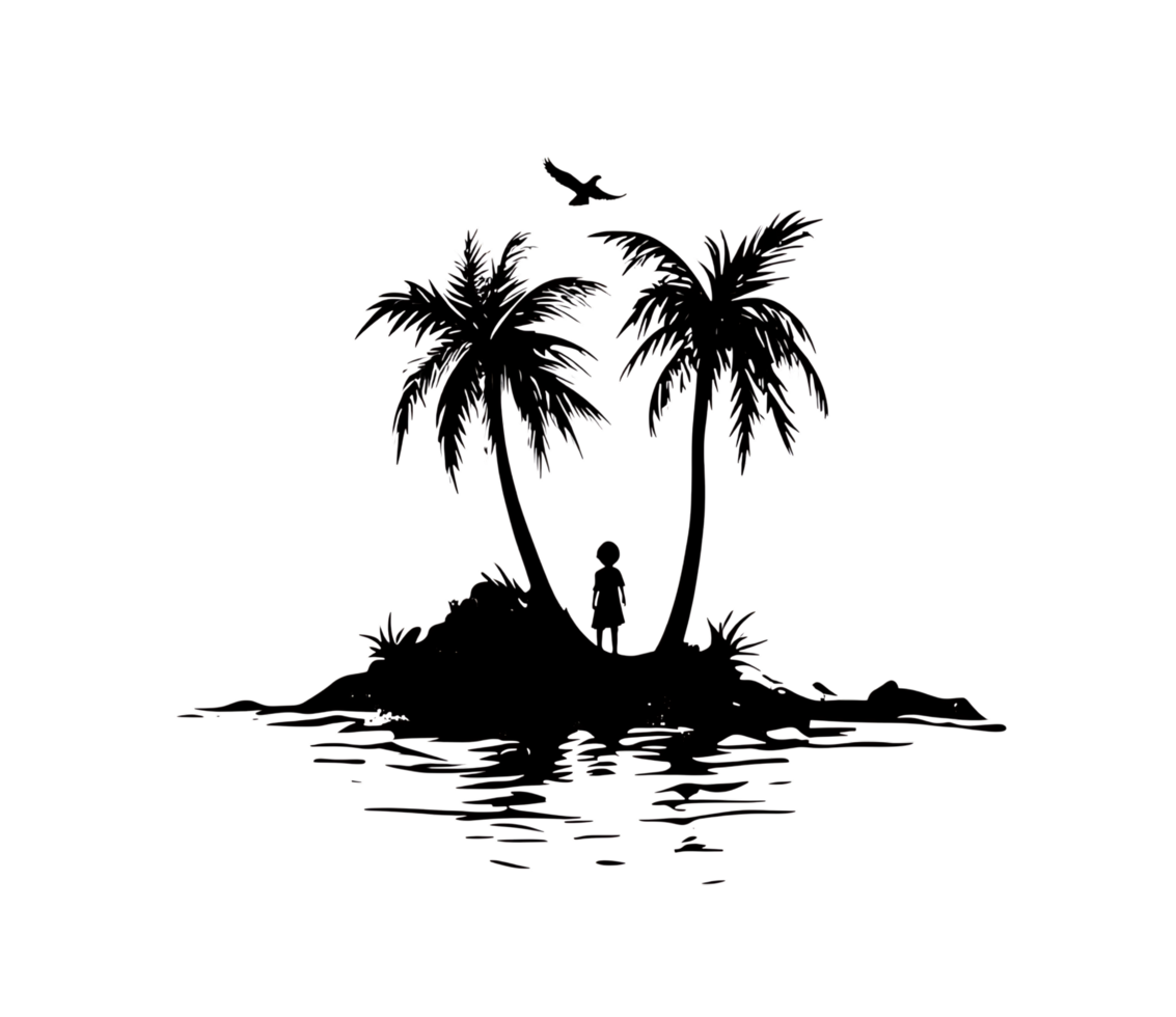 Silhouette of a person on a tropical island. png
