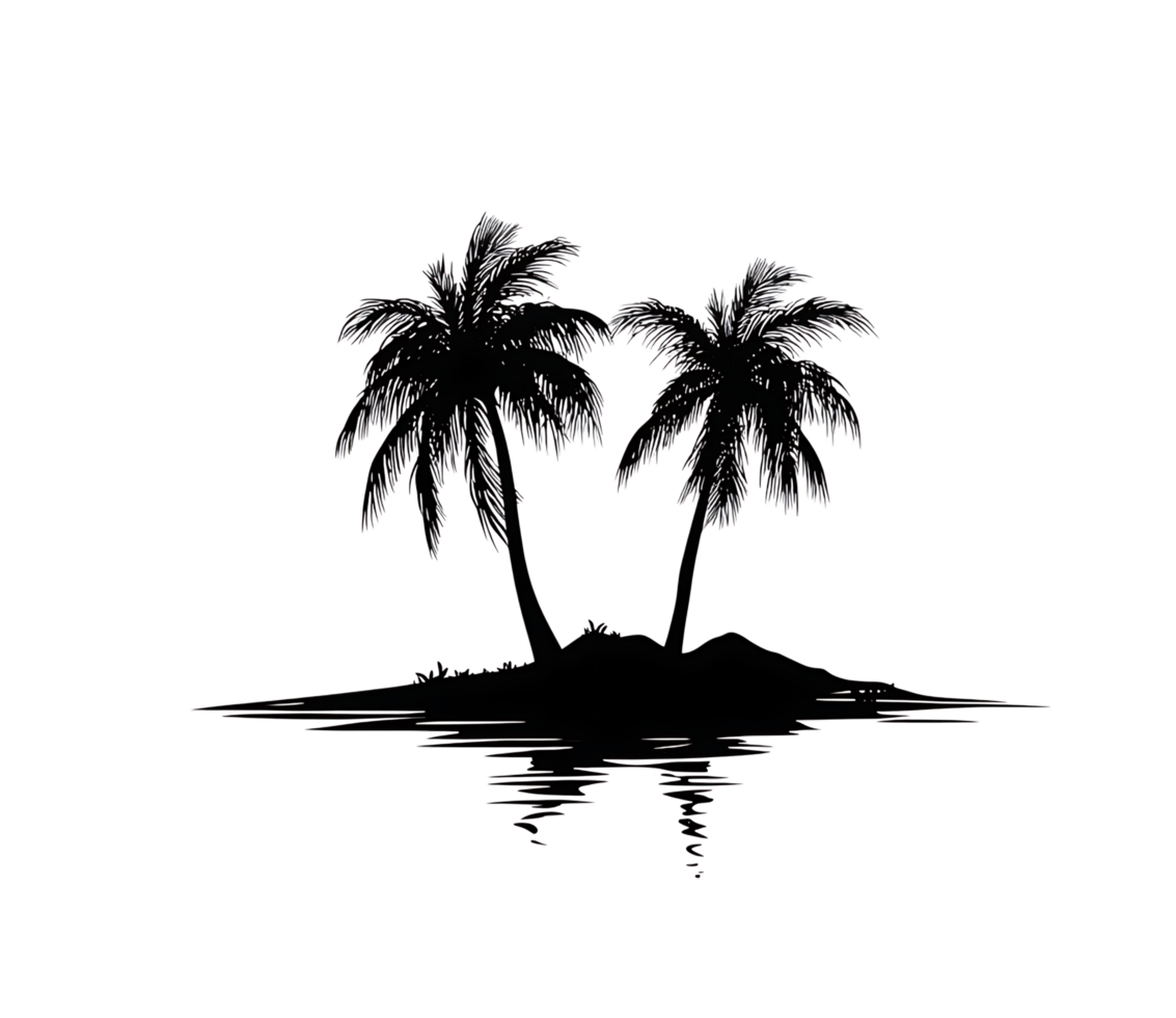 Silhouette of palm trees on a small island. png