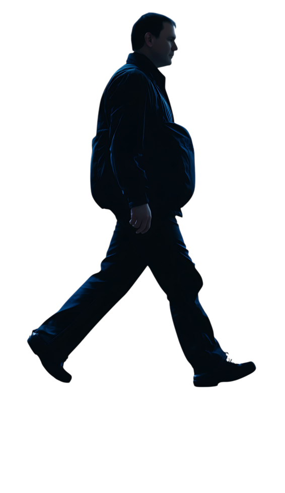 Silhouette of a man walking in the dark. png