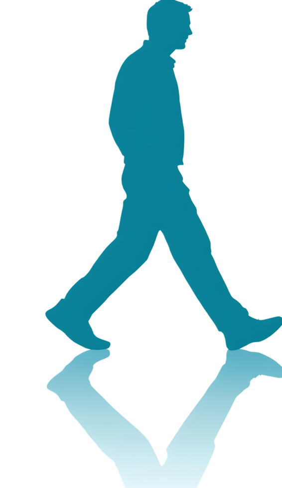 Abstract illustration of a walking man with a mirrored reflection. png