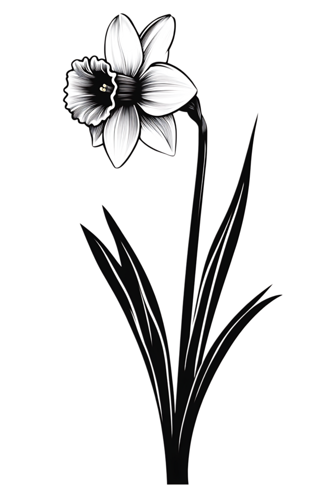 Monochrome daffodil illustration transparent bg png