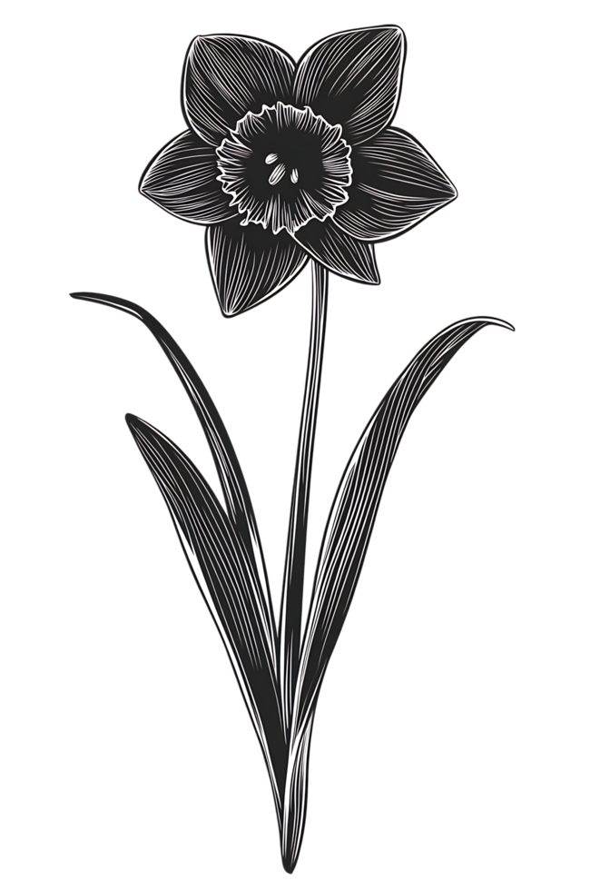 Monochrome daffodil illustration png