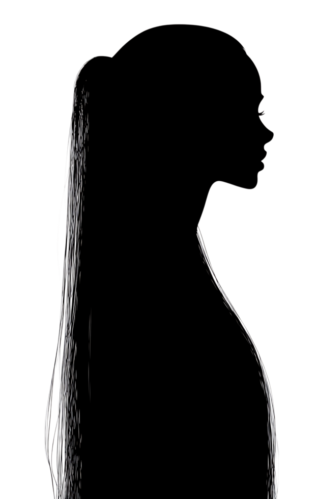 Elegant profile silhouette of a woman. png