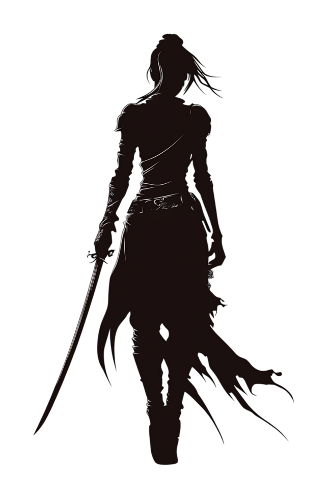 Dark figure with katana, mystery, shadows, warrior png