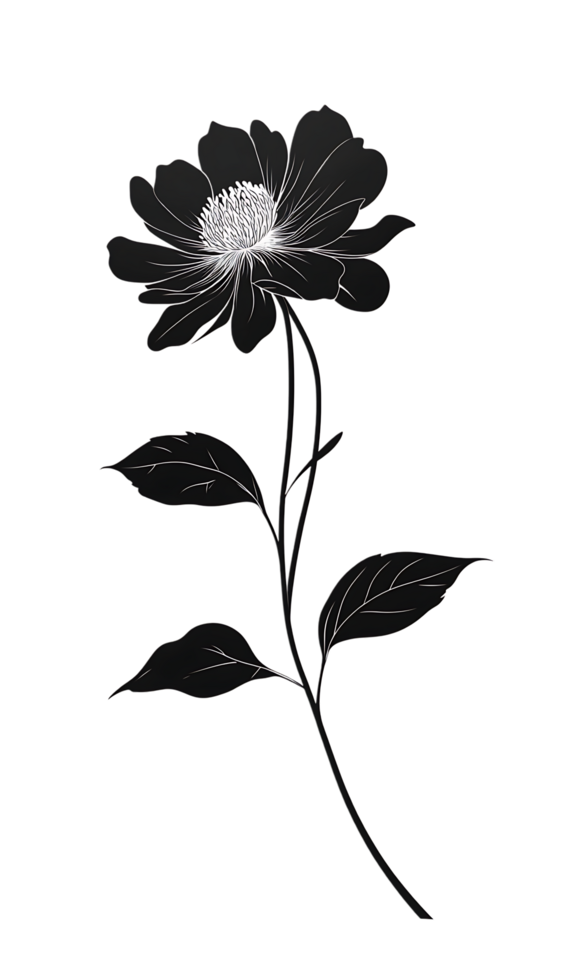 A black and white drawing of a flower png