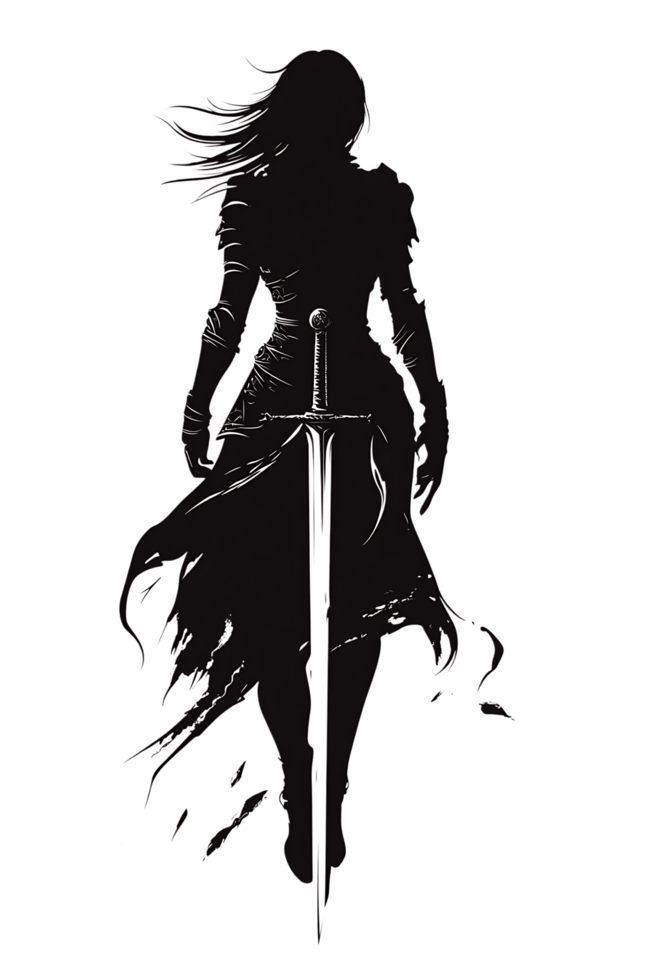 The silhouette of a woman holding a sword png