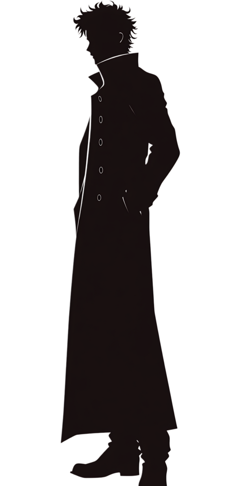 A silhouette of a man in a long coat png