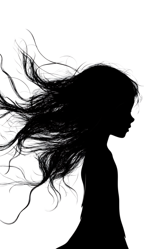 Abstract art of a woman's silhouette and flowing hair. png