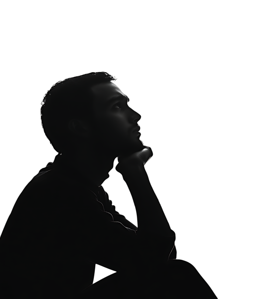 Thoughtful person in shadow, contemplating. png