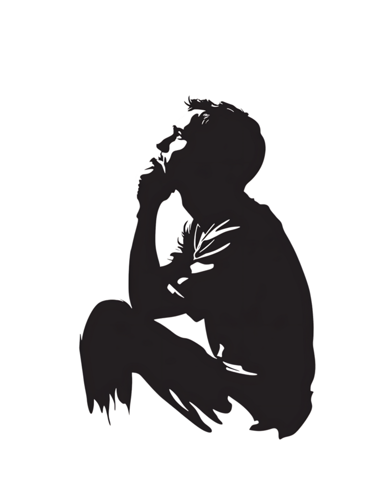 Contemplative figure, deep in thought. png